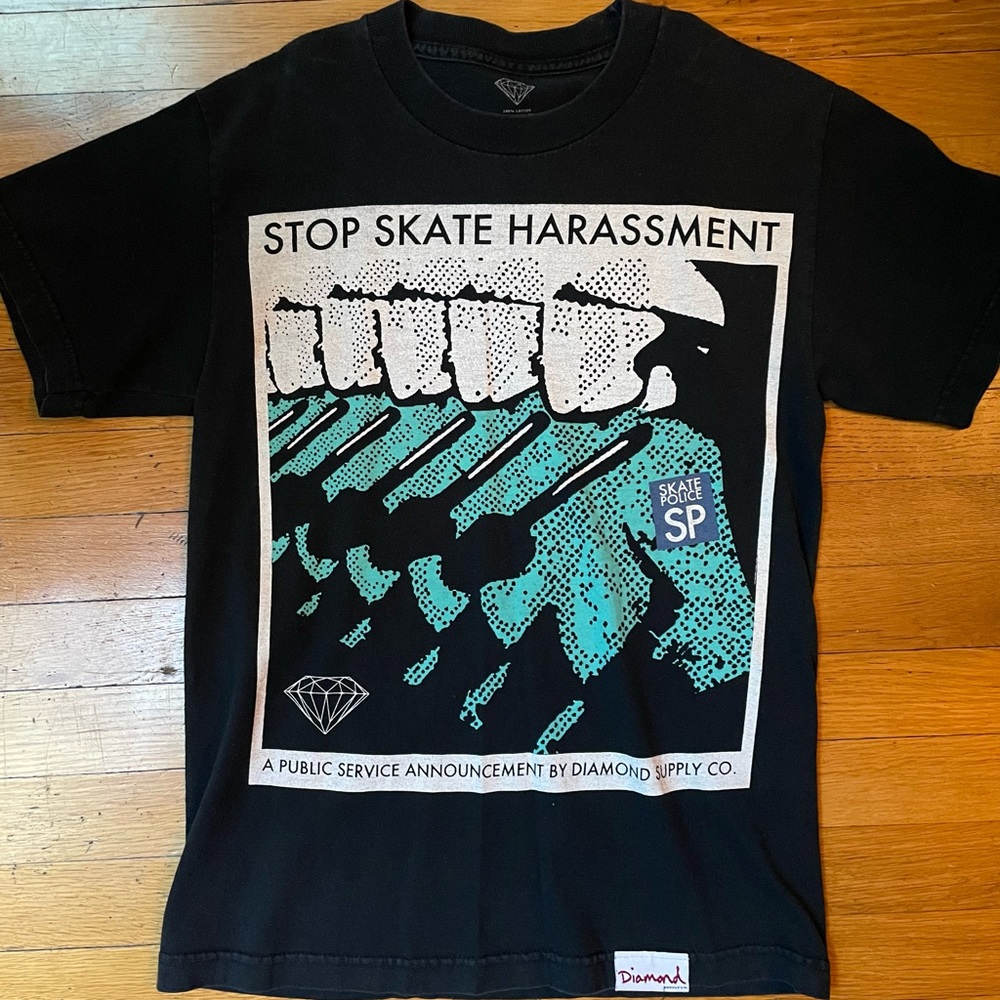 Diamond Supply Co. Stop Skate Harassment t-shirt, black, size S